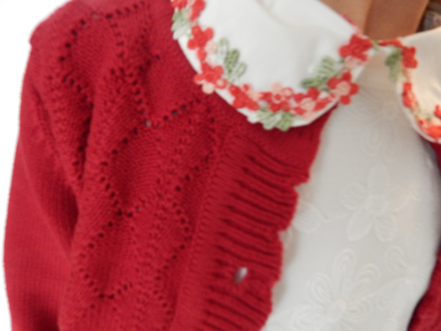 Girls Elegant Flower Christmas Holiday dress with Knit Cardigan in Shimmering Sparkle Red